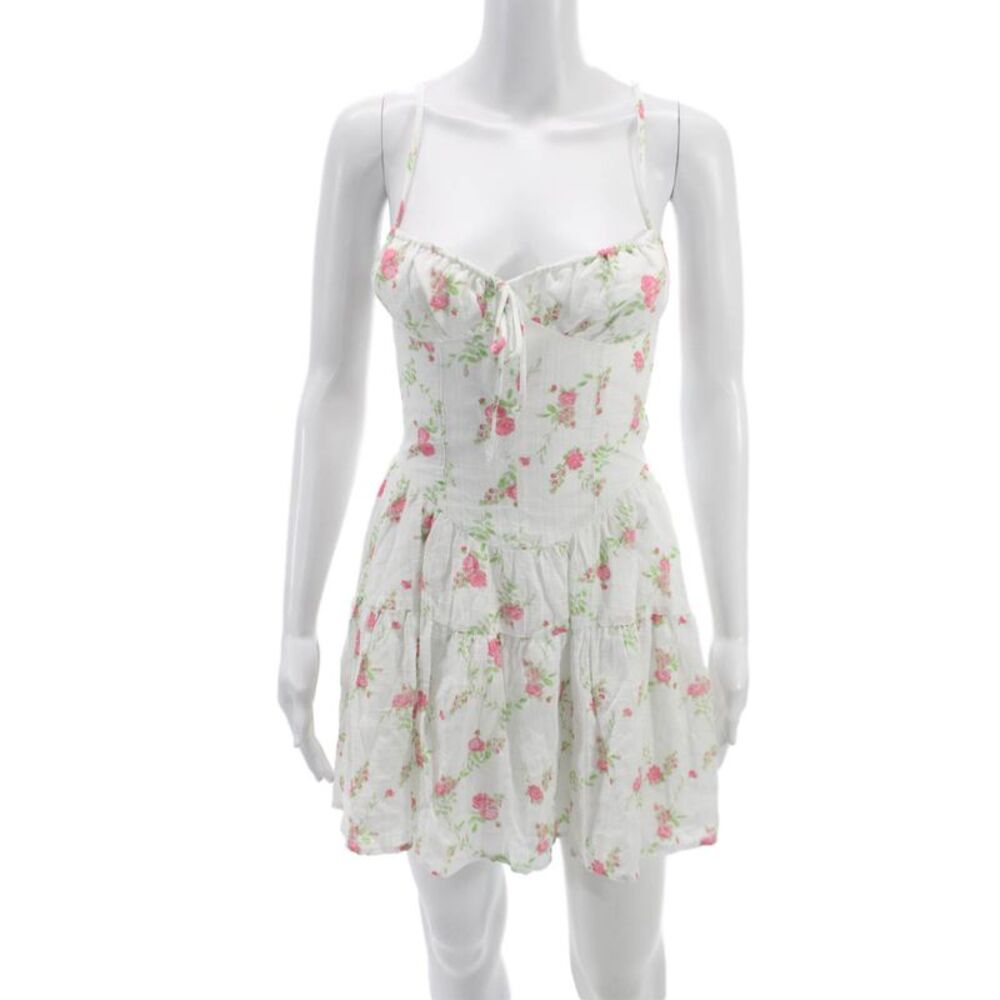 Sky to Moon Womens White Sweetheart Mini Dress Sleeveless Floral Zip Size S